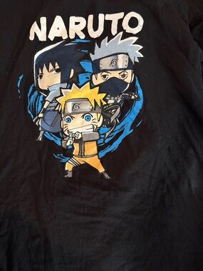 Ripple Junction Black Tee with Orange, Blue, Yellow and Gray Naruto Graphic